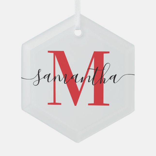 Ornement En Verre Signature moderne Monogramme rouge (Recto)