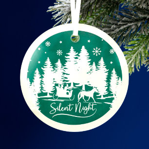 Ornement En Verre Silence nuit neige flocons pins