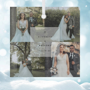 Ornement En Verre Simple minimaliste Couple Première photo de Noël