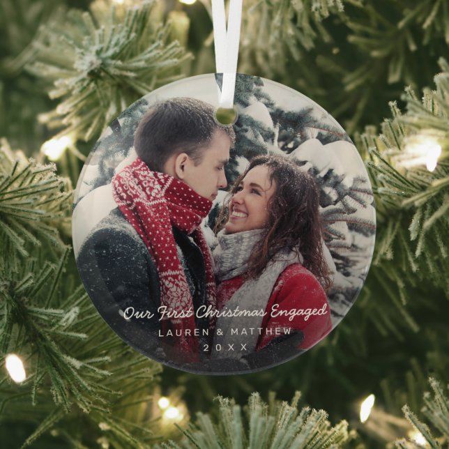 Ornement En Verre Simple Photo Moderne Notre Premier Noël Engagé (Insitu)