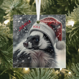 Ornement En Verre Skunk à Santa Hat