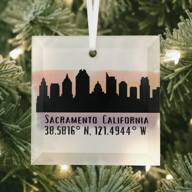 Ornement en verre Skyline de Sacramento CA City (Insitu)