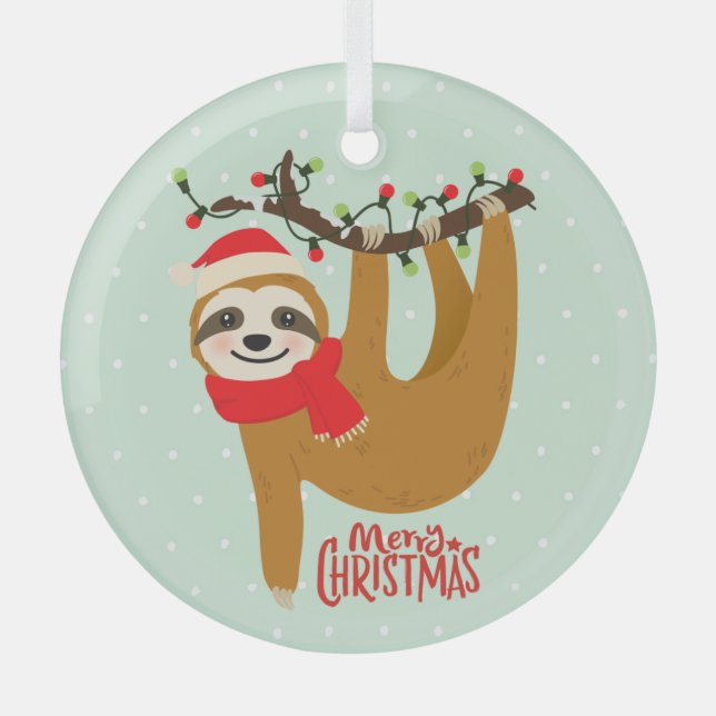 Ornement En Verre Sloth Joyeux Noël mignon Festif Animal de vacances (Recto)