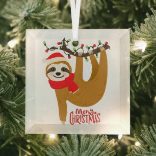 Ornement En Verre Sloth Joyeux Noël mignon Festif Animal de vacances