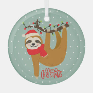 Ornement En Verre Sloth Joyeux Noël mignon Festif Animal de vacances