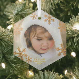 Ornement En Verre Snowflake Gold Élégante photo minimaliste