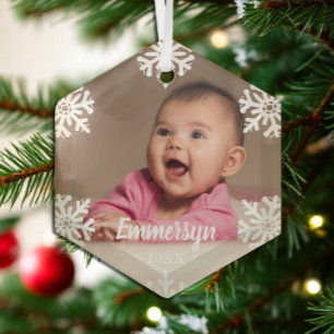 Ornement En Verre Snowflakes blanc Photo bébé