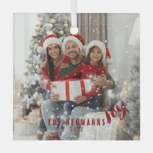 Ornement En Verre Snowflakes Joyeux Holiday Family Photo