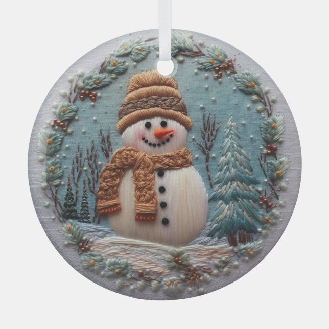 Ornement En Verre Snowman brodé (Recto)