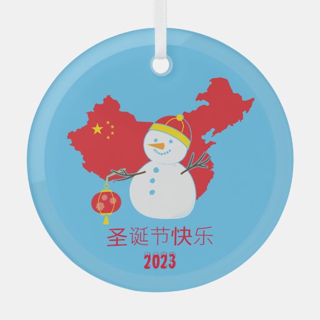 Ornement En Verre Snowman, drapeau chinois de Noël (Recto)