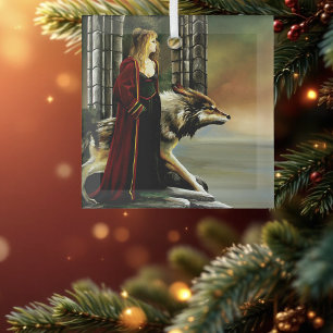 Ornement En Verre Sorcière Mystique Loup Gardien Pierre Portail