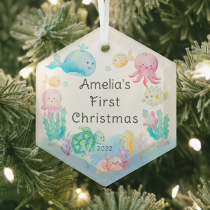Ornement En Verre Sous le premier Noël du bébé marin