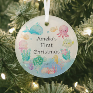 Ornement En Verre Sous le premier Noël du bébé marin