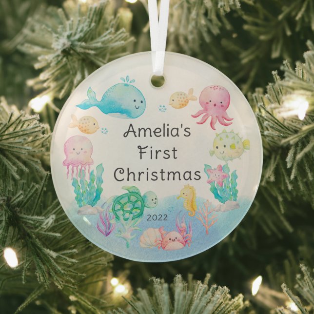 Ornement En Verre Sous le premier Noël du bébé marin (Insitu)