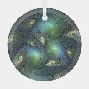Ornement En Verre Spirales Vert Sable Abstrait Art Fractal