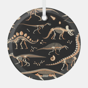 Ornement En Verre Squelettes de dinosaures, fossiles, motif vintage.