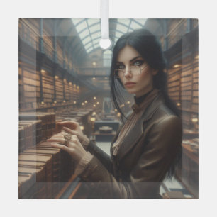 Ornement En Verre Steampunk Vintage Victorian Lady Librairie