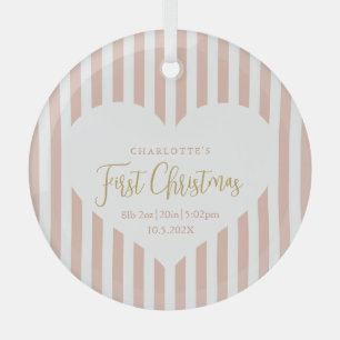 Ornement En Verre Stripes Baby's First Christmas Birth Statistiques 