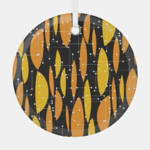 Ornement En Verre Style atomique, motif géométrique noir orange.