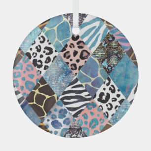 Ornement En Verre Style Patchwork, motif de collage aquarelle.