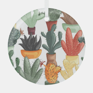 Ornement En Verre Succulents, cactus : mignon motif floral.