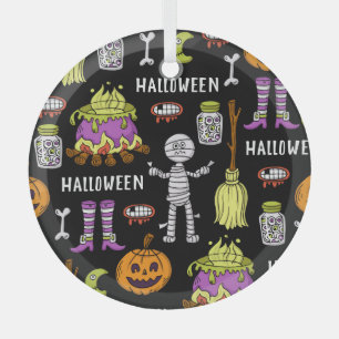 Ornement En Verre Symboles d'Halloween, thème vintage continu