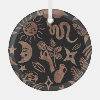 Ornement En Verre Symboles mystiques : serpent, soleil, lune.