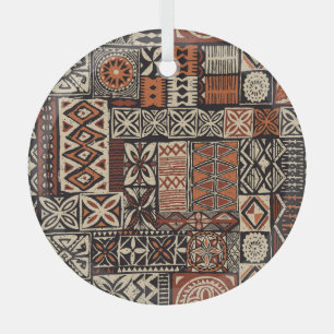 Ornement En Verre Tapa hawaïen : Patchwork tribal