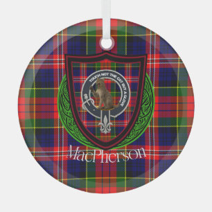 Ornement En Verre Tartan et blason du clan écossais MacPherson