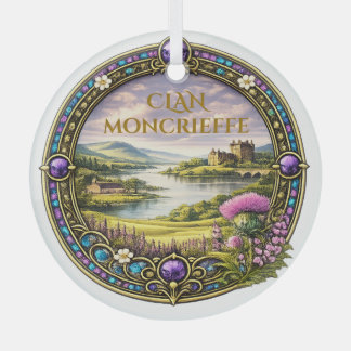 Ornement En Verre Tartan et blason du clan écossais Moncrieffe