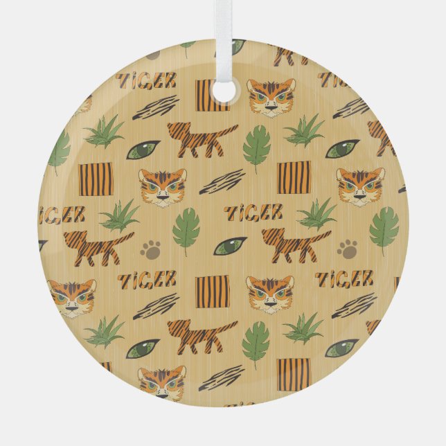 Ornement En Verre Tigre de dessin animé : Motif des enfants gai. (Recto)