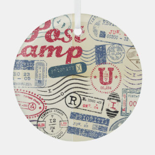 Ornement En Verre Timbres de poste rétro, collection vintage.