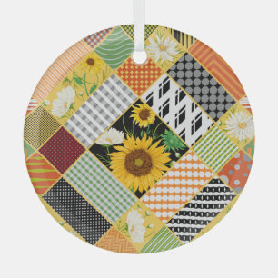 Ornement En Verre Tournesol Chamomile, Patchwork Aquarelle.