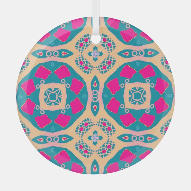 Ornement En Verre Traditionnel, patchwork péruvien, motif de tuiles (Recto)