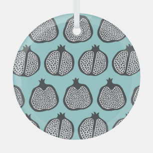 Ornement En Verre Tranches de grenade : Motif Aqua Noir.