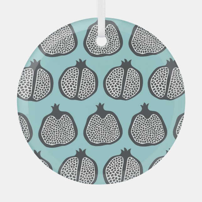 Ornement En Verre Tranches de grenade : Motif Aqua Noir. (Recto)