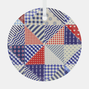 Ornement En Verre Triangles De Patchwork Rétro Style Nautique