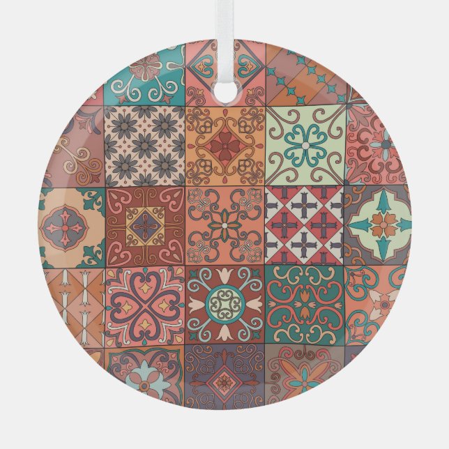 Ornement En Verre Tuiles portugaises : Talavera Style Azulejo. (Recto)