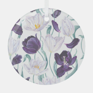 Ornement En Verre Tulipes pourpres : Vintage réalisme blanc.