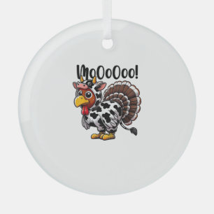 Ornement En Verre Turquie Moo Drôle Turquie vache Thanksgiving