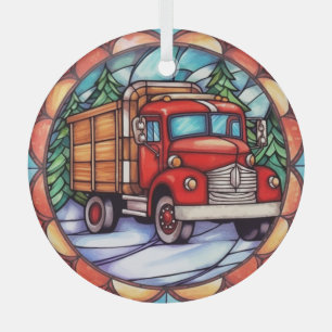 Ornement En Verre Un Camion de Noël Rouge en verre