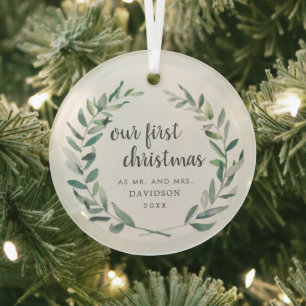 Ornement En Verre Verdure rustique Nouveau marié Notre premier Noël