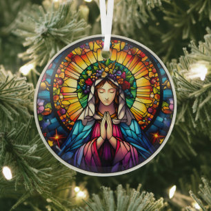 Ornement En Verre Vierge Vitrail Mary