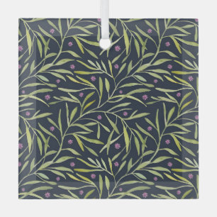 Ornement En Verre Vignes vertes sereines et feuillues avec fleurs ro