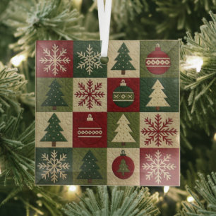 Ornement En Verre Vintage, aspect patchwork piqué pour un Noël rusti