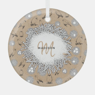 Ornement En Verre Vintage Birds & Nid Rustic Kraft Brown