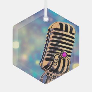 Ornement En Verre Vintage Painted Retro Microphone 7