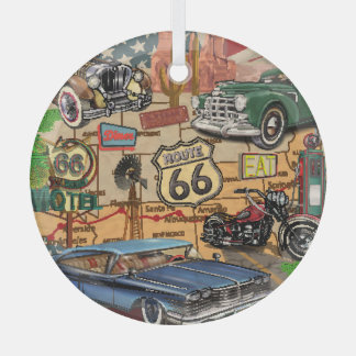 Ornement En Verre Vintage Route 66, affiche nostalgique.