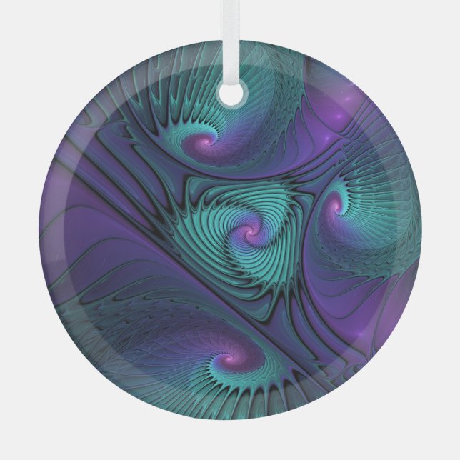 Ornement En Verre Violet Rencontre Turquoise Moderne Art Fractal Abs (Recto)