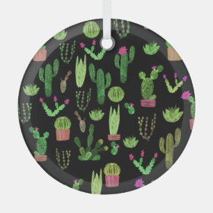 Ornement En Verre Watercolor Cactuses Plante Arrière - plan sans cou
